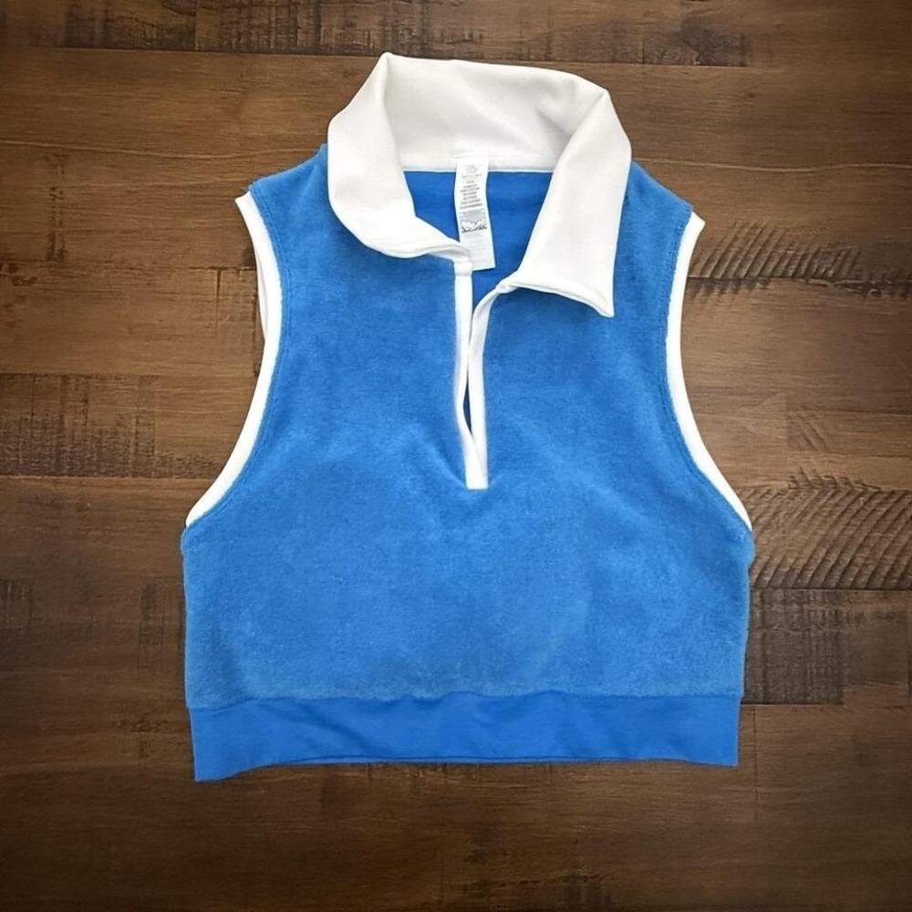 aerie Blue and White Sleeveless Terry Polo Tank